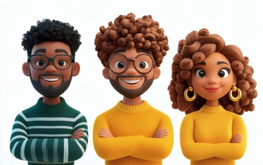 Fototapeta premium 3d illustration of cartoon customer service team characters with various expressions and headset in row against light background for playful business communication concept