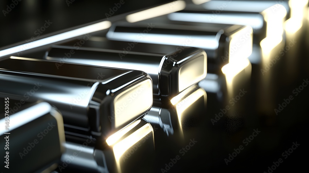 Poster close-up view of metallic control panel buttons.