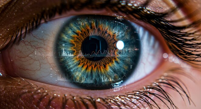Data Visualization: Human Eye with Financial Charts Reflected