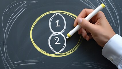 Hand Drawing Venn Diagram with Chalk on Blackboard