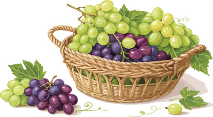 Grapes vector design, Grapes in wicker basket in white background vector design
