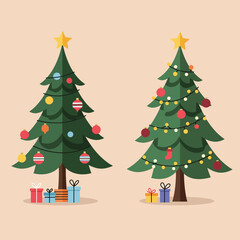 Christmas and New Year Magical green tree with so many holiday decorations isolated on white  background. Can be used easily for celebration cards or banner designs or for any other use.