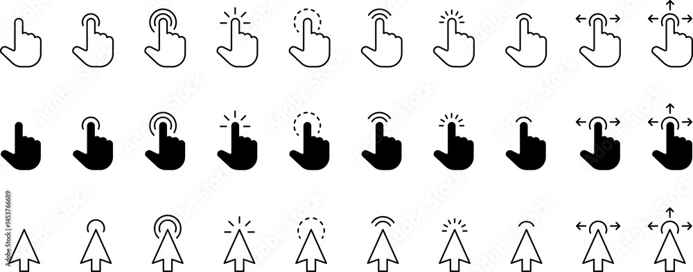 Aufkleber computer mouse click cursor black arrow icons set. cursor icon illustration. mouse click collection.