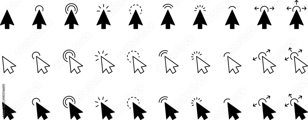 Poster computer mouse click cursor black arrow icons set. cursor icon illustration. mouse click collection.