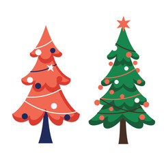 Christmas and New Year Magical green tree with so many holiday decorations isolated on white  background. Can be used easily for celebration cards or banner designs or for any other use.