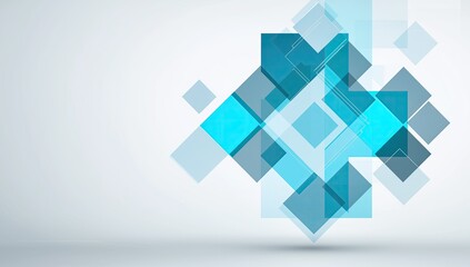Obraz premium Tech-inspired light blue background with square and rectangular shapes, ideal for corporate banners, presentations, and marketing materials about digital transformation and AI technology.