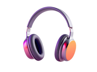 3D rendered image of colorful wireless headphones, Features a front-facing perspective showcasing a vibrant gradient effect and modern design