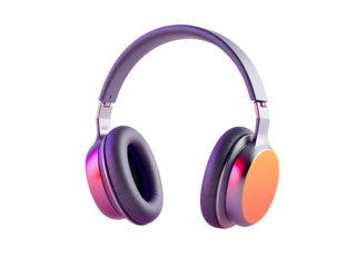 3D rendered image of colorful wireless headphones, Features a front-facing perspective showcasing a vibrant gradient effect and modern design