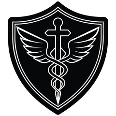 Caduceus Medical Symbol vector Silhouette illustration Caduceus inside shield with cross icon