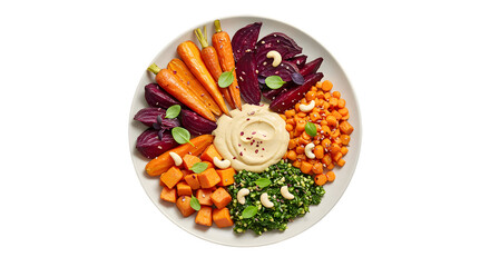 Colorful Vegetable Platter with Roasted Carrots and Hummus