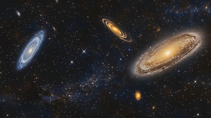 Naklejka premium Cosmic tapestry of distant spiral galaxies.