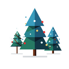 Christmas and New Year Magical green tree with so many holiday decorations isolated on white  background. Can be used easily for celebration cards or banner designs or for any other use.