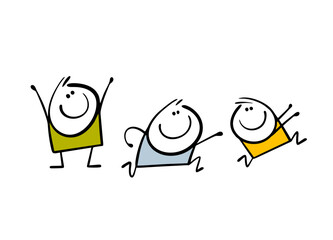 Children play catch-up on the street or in the school yard. Vector illustration is a fun game, a carefree childhood.