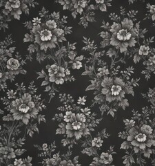 Elegant charcoal small floral wallpaper, delicate vintage pattern, illustration, home