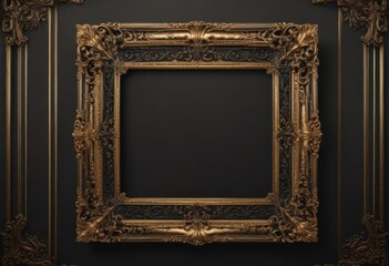 Elegant black & gold ornate frame with shimmering accents ,  majestic,  glitter,  foil