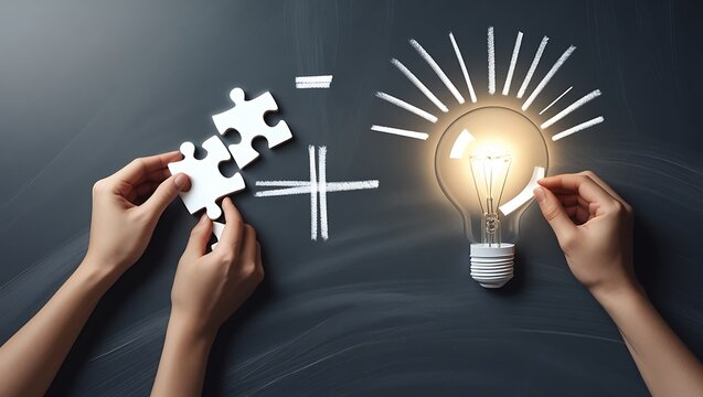 Creative Problem Solving Concept with Puzzle Pieces and Light Bulb