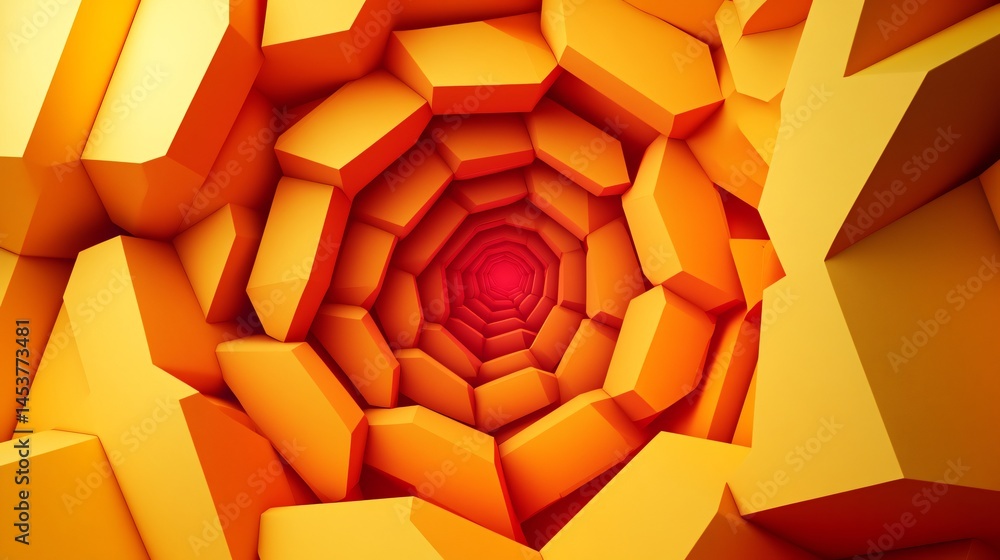 Poster dynamic geometric layout in vibrant yellow and orange with bold energetic flow made with generative 
