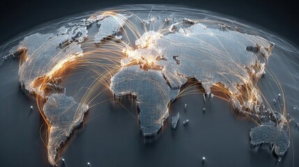 Global economy usa stock market Abstract world map with glowing connections and data points.