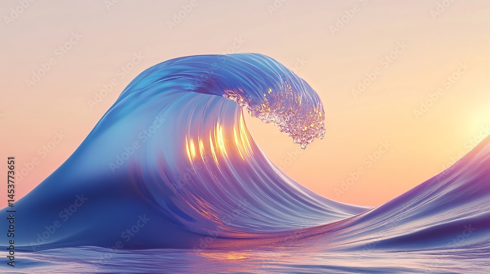 Poster dynamic flowing waves enhanced by a radiant warm gradient backdrop made with generative ai technolog