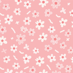 Daisy flower seamless pattern on blue background. Ditsy floral print with tiny chamomile great for fashion fabric, home decor textile and wallpaper. Vector