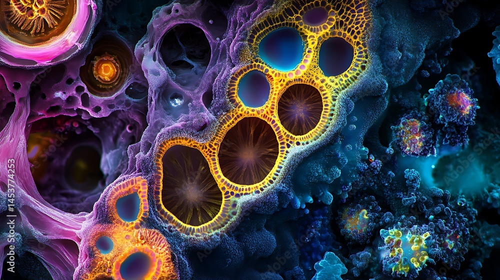 Poster abstract colorful fractal art background with intricate geometric patterns and vibrant hues