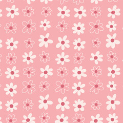 Daisy flower seamless pattern on blue background. Ditsy floral print with tiny chamomile great for fashion fabric, home decor textile and wallpaper. Vector