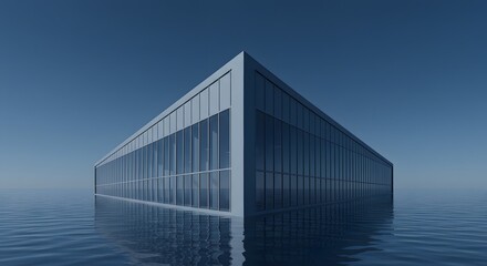 Obraz premium A surreal, futuristic scene focusing on the sharp corner of a sleek metallic building, with clean geometric lines and reflective surfaces.