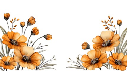 Fototapeta premium Floral watercolor style botanical art serene nature setting vibrant orange flowers