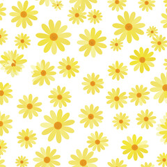 Daisy flower seamless pattern on blue background. Ditsy floral print with tiny chamomile great for fashion fabric, home decor textile and wallpaper. Vector