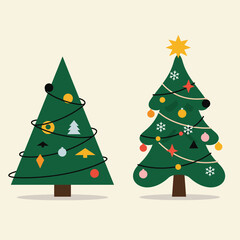 Christmas and New Year Magical green tree with so many holiday decorations isolated on white  background. Can be used easily for celebration cards or banner designs or for any other use.