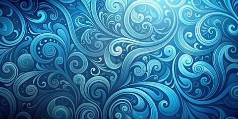 Gradient blue wallpaper with abstract shapes and swirling patterns creating a sense of movement and depth, calming atmosphere, wall art