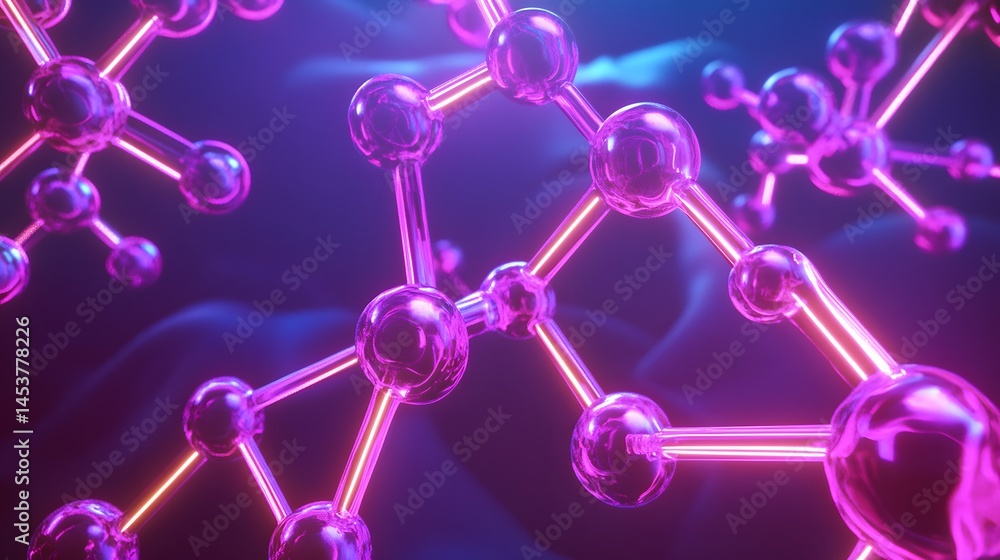 Poster abstract representation of molecular structures in vibrant hues.