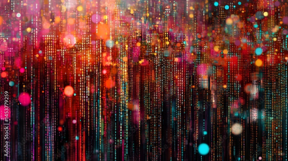 Aufkleber vibrant abstract digital design with vertical lines and glowing dots.