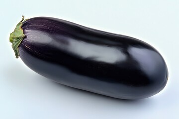Fresh, glossy eggplant on a clean surface, showcasing its vibrant color and smooth texture