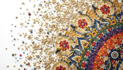 Intricate Roman mosaic fragment against pure white, roman, empire