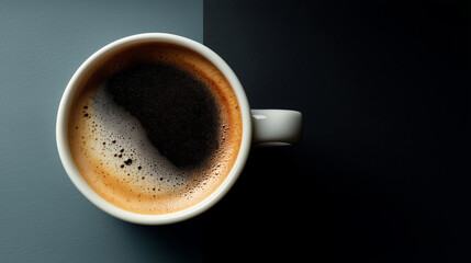Coffee cup filled with dark brew on a contrasting background
