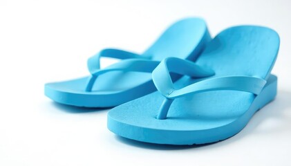 Pair of blue flip-flops isolated on pure white studio backdrop, flip-flops, soles, summer