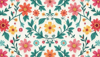 Pastel-colored floral elements in a repeating tileable pattern perfect for social media posts , feminine, leaves, spring