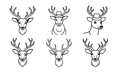 Deer Silhouette Outline Logo Set for Wildlife and Forest Design Concepts  Abstract Deer Head Vector Illustration