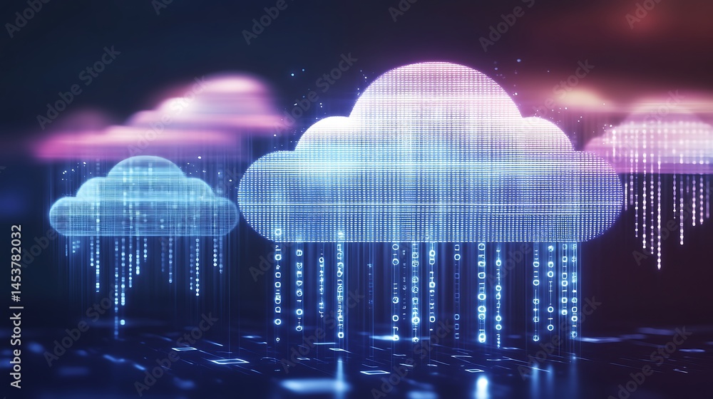 Poster glowing digital cloudscape abstract data network