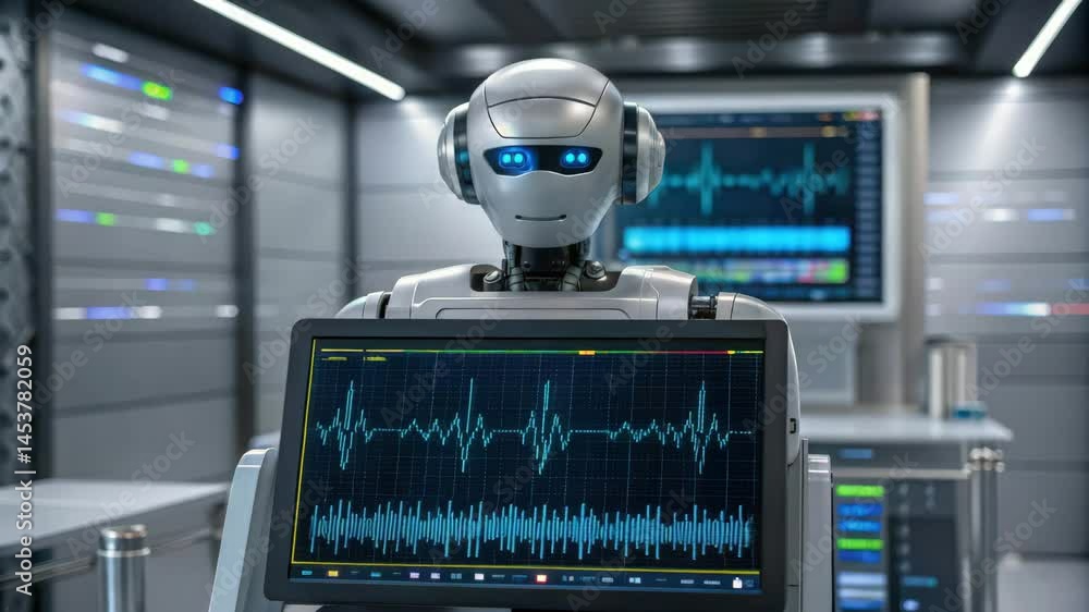 Poster a robotic assistant analyzing human speech through technology.