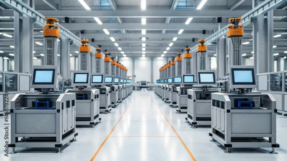 Aufkleber digital transformation with industry 4.0, a modern industrial workspace featuring multiple automated