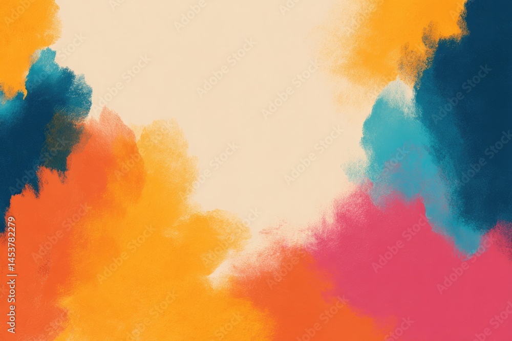Poster digital art on blank canvas with vivid color palettes set against neutral background