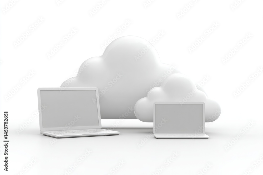 Aufkleber efficient business technology concept with cloud symbol isolated on white emphasizing of cloud for d