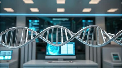 A digital representation of DNA strands being analyzed for identity verification. - Powered by Adobe