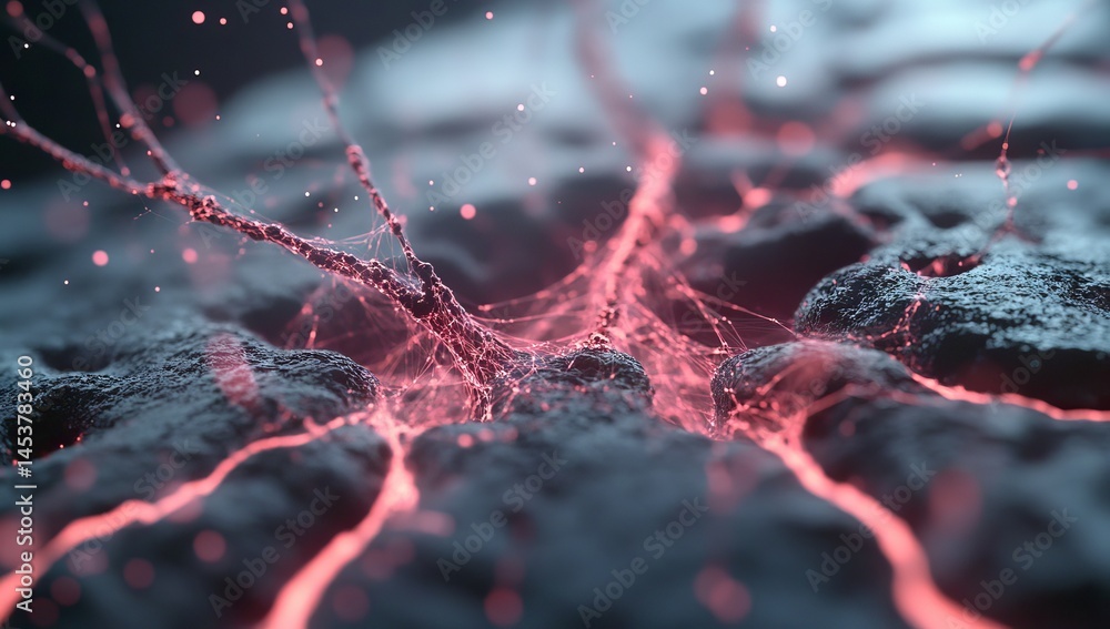 Aufkleber neural network and digital brain with glowing connections in space