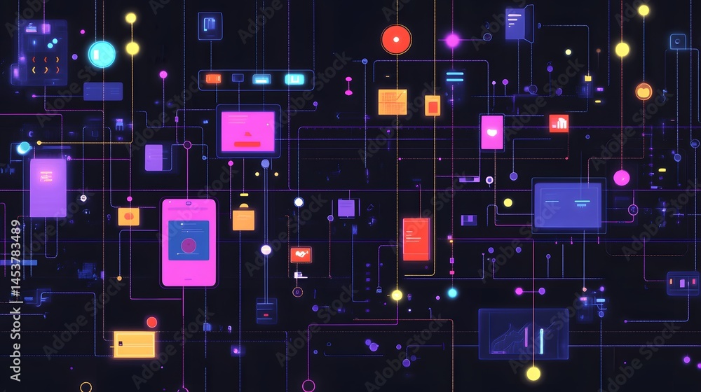 Poster abstract digital network of interconnected devices.
