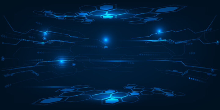 Vector illustrations of futuristic digital technology stage layout for showcase with neon blue futuristic pedestal or stage.Future tech design concepts.	