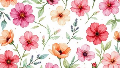 Delicate watercolor blooms, continuous pattern, yellow, bloom