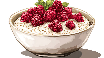 A bowl of sugar-free chia seed pudding with almond milk and fresh raspberries (1)
